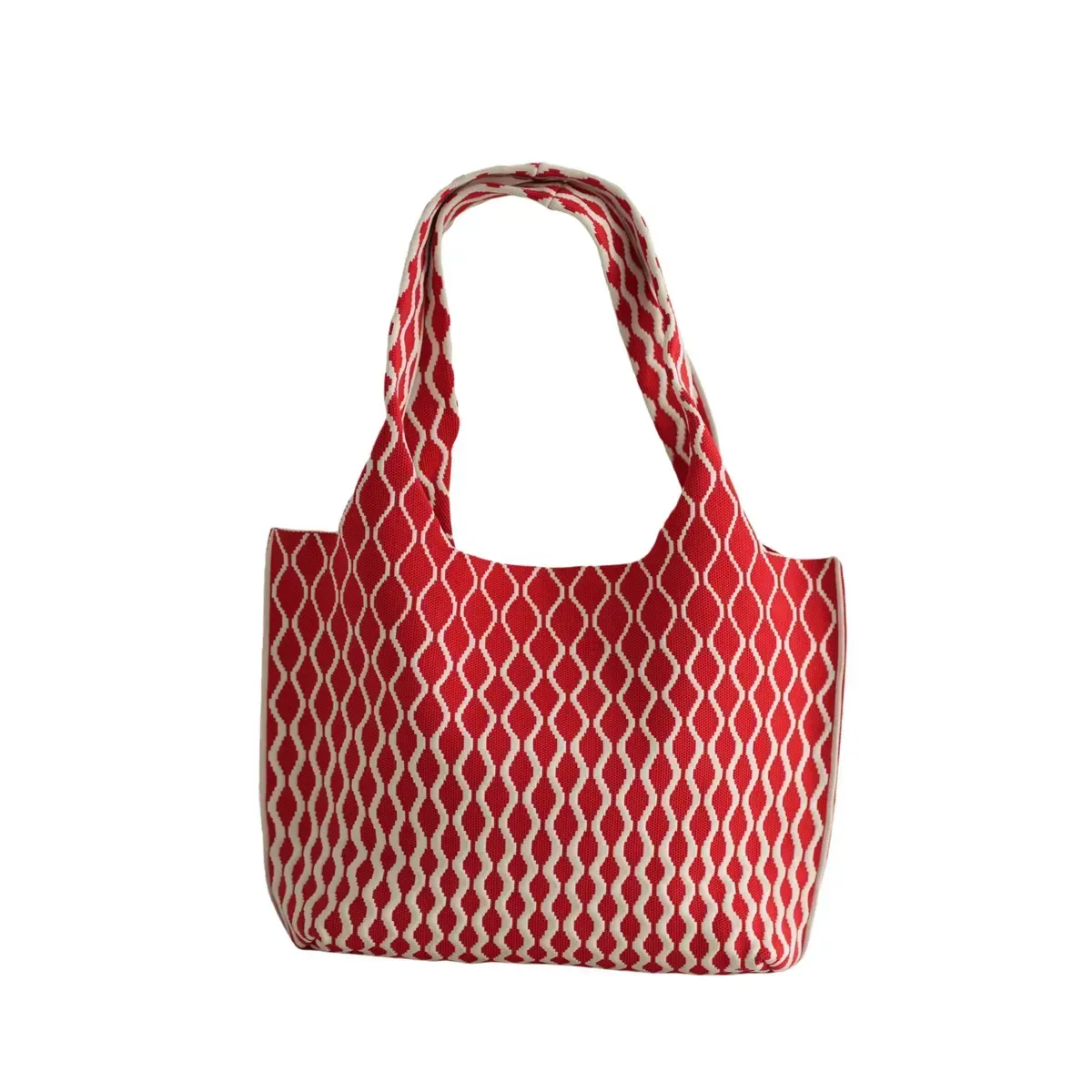 Eco-Friendly Fashionable &amp; Durable Knitted Tote Bag with Geometric Pattern Reusable for Women - FS-014