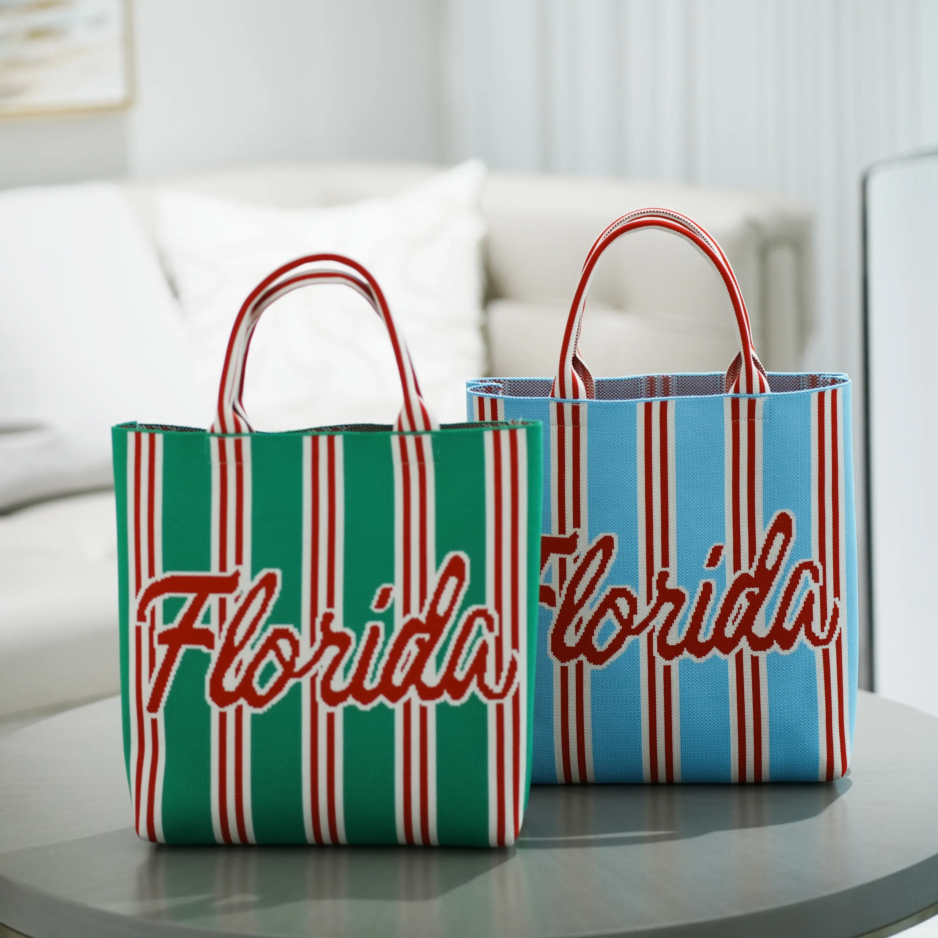 Eco-Friendly Durable Lightweight Reusable Polyester Knitted Tote Bag with Custom Design Foldable &amp; Portable for Women - KB-2507 - Detail