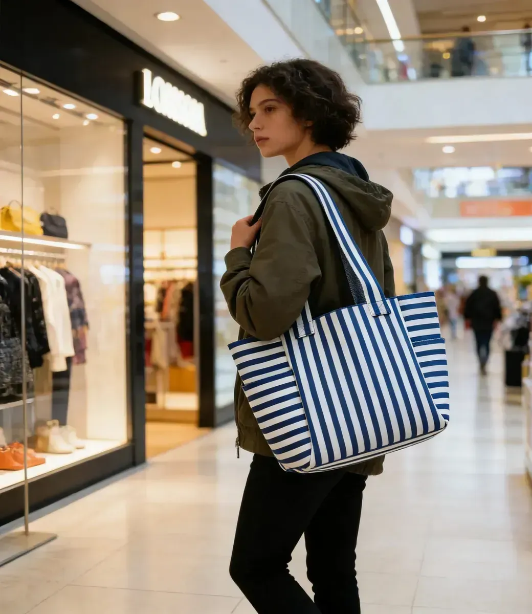 Eco-Friendly Durable Polyester Yarn Striped Knitted Tote Bag for Fashion &amp; Daily Use - KB-2601 - Detail