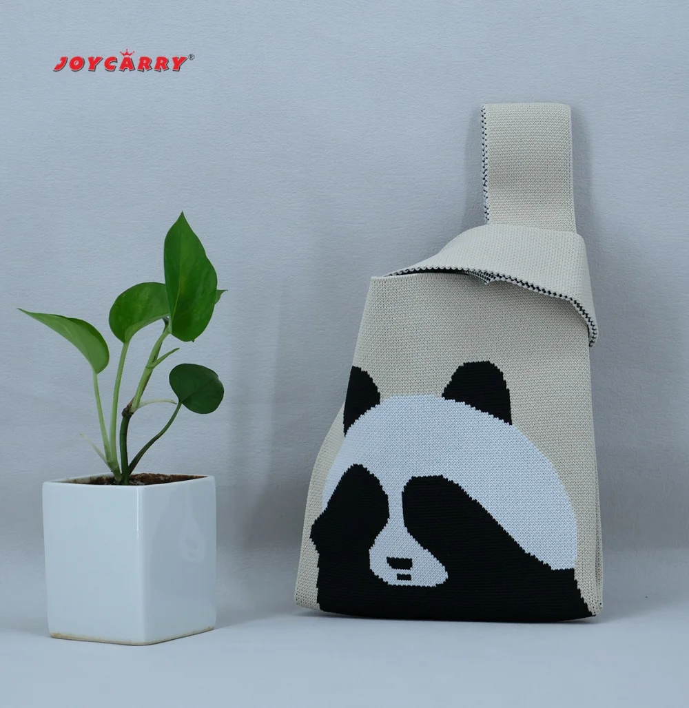 T-shirt style Panda design Fashion Handbags Nylon yarn Knitted Tote Bags For Women and girls - KT23A01-06 - Detail