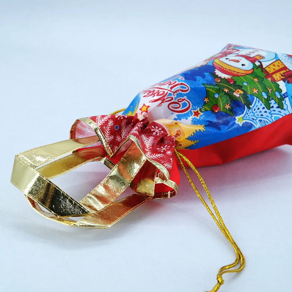 Christmas Golden Handles promotional non woven drawstring bag for holiday - NWG-20045 - Detail